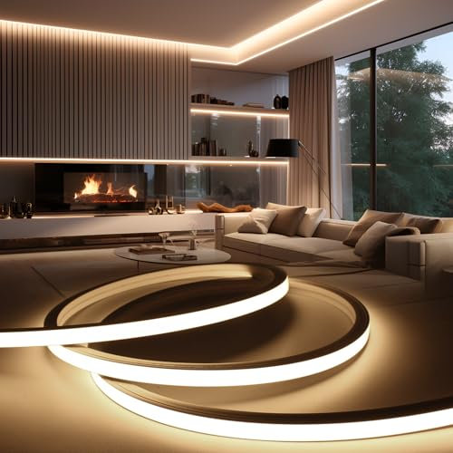 BRIMETI LED Streifen Aussenbereich 230V Neon LED Strip 2M Wasserdicht Lichtband IP65 Neutralweiß Silikon Aussen Schlauch 120LED/M Outdoor Lichtleiste Band für Innen Heim Küche mit Netzteil