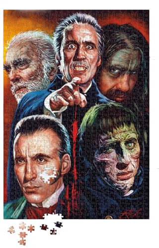 Christopher Lee 1000 Piece Jigsaw Puzzle - Christopher Lee Montage - Rick Melton Classic Horror Gothic Horror Jigsaw Puzzle Horror Movie Jigsaw Puzzle for Adults Horror Gift