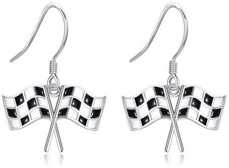 Renn-Ohrringe aus Sterlingsilber mit Karierter Flagge Baumelnde Ohrringe Autorennen-Tag-Schmuck für Frauen