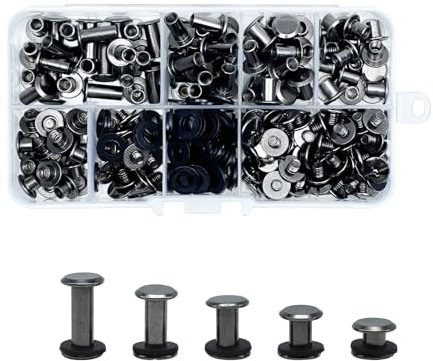 CANGCANG 100PCS Rivet à Visser,Chicago Vis de Reliure Binding Screws,rivet cuir M5x4/6/8/10/12mm Chicago Reliure Vis Rivet Métal Reliure Vis Chicago Clous livres et Décoration(Noir brillant)