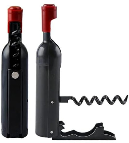 Abridor de botellas de vino con forma de botella, imán para refrigerador, abridor de dos funciones, marrón