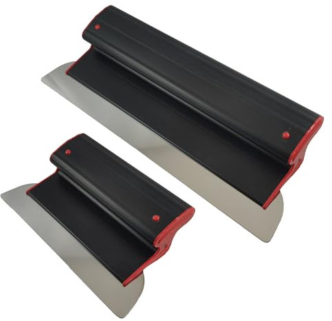 Ergoplast - Set di 2 spatole da 40 cm + 60 cm, per cartongesso, in acciaio inox da 0,3 mm, impugnatura in plastica, ultra leggera, per intonacare e stucco