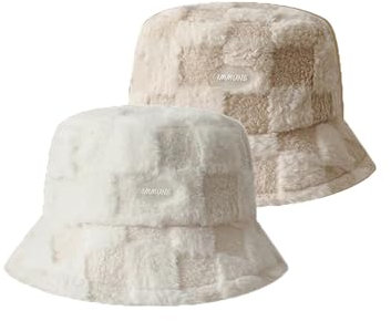 JAWSEU 2pcs Bucket Hat Winter Kunstpelz Fischerhut Damen Fell Wintermütze Wolle Anglerhut Warmer Fischermütze Lässiger Winter Flauschiger Warmer Hut Fischerhut Bucket Hat Winter Wärmer Eimer Hut