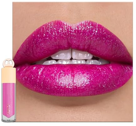 Bright Pink Lip Gloss with Shimmers, Non-stick Cup Glitter Lipstick, Highly Pigmented Waterproof Long Lasting Liquid Lipstick, Not Fade Non-sticky Purple Pink Lip Stain, Gift for Women