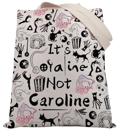 PLITI Coraline Gift Coraline - Borsa tote per fan del film dei cartoni animati, fantasma, idea regalo per la mamma con scritta It's Coraline Not Caroline, Non Caroline Tgu, medium