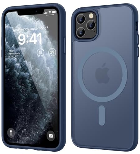 HGH Magnetische Hülle für iPhone 11 Pro Max, Marineblau | Kompatibel mit MagSafe kabellosem Laden, kompatibel mit durchscheinenden, matten, dünnen, stoßfesten Kameraschutz