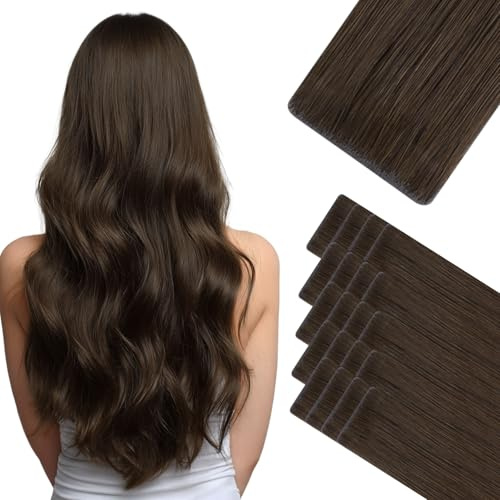 Hotbanana Invisi Edge Tape in Hair Extensions Echthaar 40cm | Remy Hair Invisible Schokoladenbraun Tape in Extensions 20PCS 50g