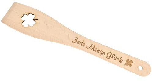Pfannenwender Jede Menge Glück | Holz-Kochlöffel mit Gravur auf Griff & Rührfläche | Küchenhelfer aus Buchenholz | Glücksbringer Geschenk | Nachhaltiges Kochzubehör | 29,5 cm