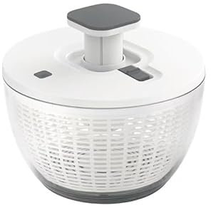 X&E Large Salad Spinner with One-Hand Pump, Quick-Stop Brake, Non-Skid Base, White