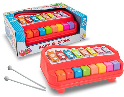 Teorema - Xilofono Giocattolo per Bambini, 8 Tasti Musicali, Suonabile con Bacchette o Tastiera