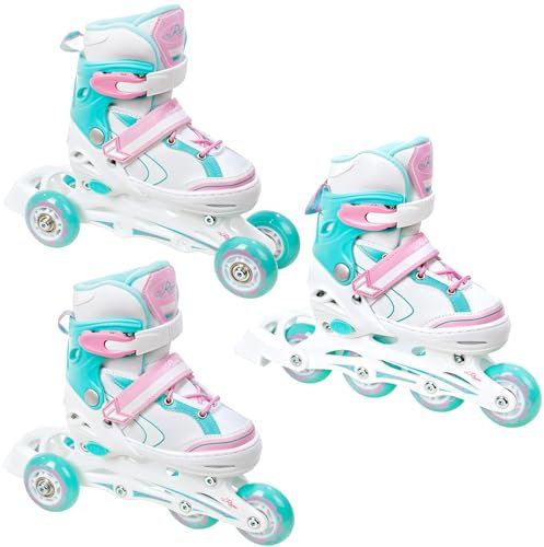 RAVEN 3in1 Inline Skates Triskates Rollschuhe Inliner für Kinder Mädchen verstellbar (Lia Mint, 27-30 (16,5cm-18,5cm))