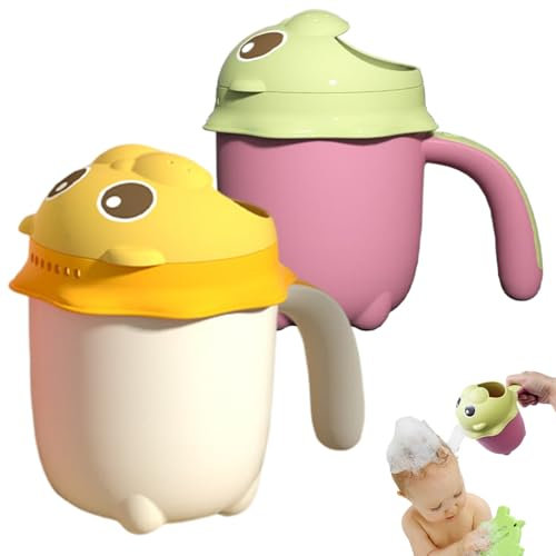 Copa de aljado de baño de 2 piezas para bebés, linda taza de enjuague de baño para bebés con 7 hoyos, enjuague duro de uso múltiple para el cabello y protección de ojos infantiles.