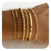 VIROMY Gold Bracelets for Women Dainty 14K Gold Plated Stackable Bracelet Beaded Box Herringbone Chain Trendy Handmade Minimalist Jewelry for Women
