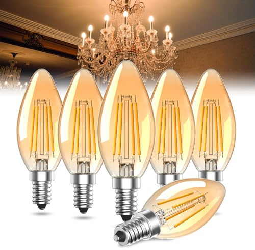 Lamptobe E14 LED Kerzenbirne 4W (40W Äquivalent) 2200K Warmweißes Bernsteinglühen Vintage Style C35 LED Birne Energieeffizient, nicht dimmbar für Kronleuchter, Wandleuchten, Nachttischlampen, 6Stück