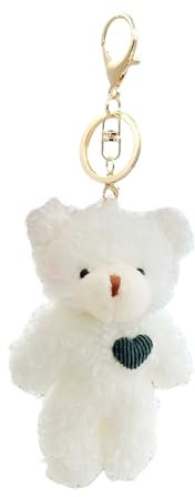 Kotkiddy 1 Weiß Bärenplüsch-Schlüsselanhänger Jouet pour Enfants avec Cœur Vert 13 cm Peluche Ours Porte-clés Cadeau pour Filles