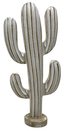 Figura Decorativa de Madera Cactus con Base. Adornos y Esculturas. Decoración Hogar Regalos Originales. 18 x 9,50 x 40 cm.