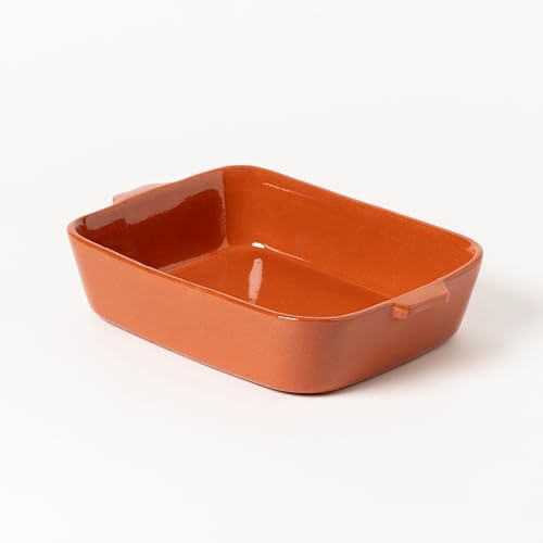 Plat en terre cuite émaillée rectangulaire pour four, poterie traditionnelle pour viande et poisson 29 x 23 x 7 cm