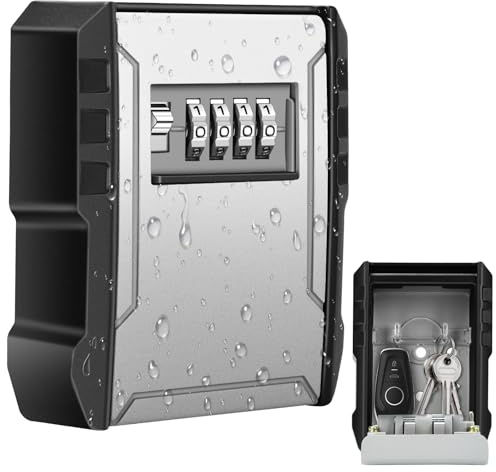 Daakro Key Cabinets - Schlüsselkasten, Wasserdicht Schlüsseltresor mit Zahlencode & Abnehmbaren Haken, Schlüsselsafe Aussen, Wandmontage Schlüsselbox mit Code für Draußen Haus Garagen Büros