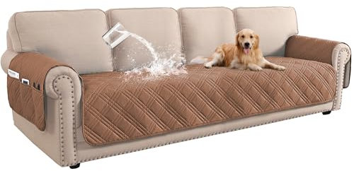 WJHDWYD 100% wasserdichte Sofabezüge, 2-Sitzer-Sofa-Schonbezüge, Couchbezug for Wohnzimmer, waschbare Sofa-Sitzbezüge mit Seitentasche, Haustier-Couchbezug, Sofaschutz(Terracotta,4 Seater)