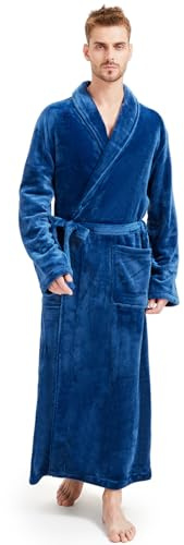 FG FEAYIGUDIM Men's Fleece Plush Bathrobe Full Length Big and Tall Shawl Collar Men Robe