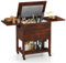 COSTWAY Rolling Wooden Cooler Cart on Wheels, 51L Large-Capacity Ice Chest Beverage Bar Cart with 2 Drop Leaf Tables and Bottle Opener, Portable Mobile Outdoor Ice Bucket Trolley