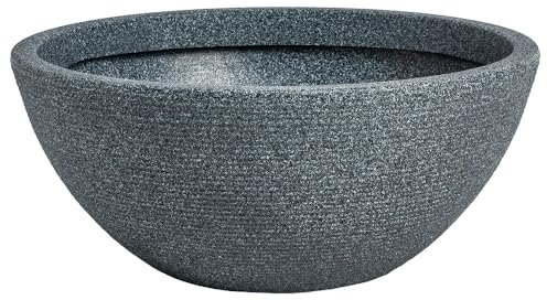 Muddy Hands Decorative Stone Effect Round Plastic Planter Bowl Indoor Home Outdoor Garden Flower Herb Tree Ornamental Plant Pot Water Feature (Ash, Bowl)