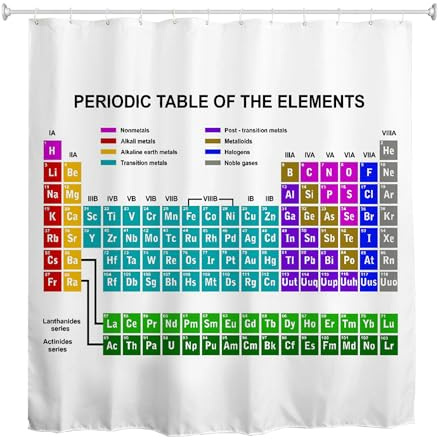 goodbath Periodensystem Duschvorhang 180x200cm Chemische Elemente Wasserdicht Polyester Stoff Badvorhang für Badezimmer Badewanne Hotel