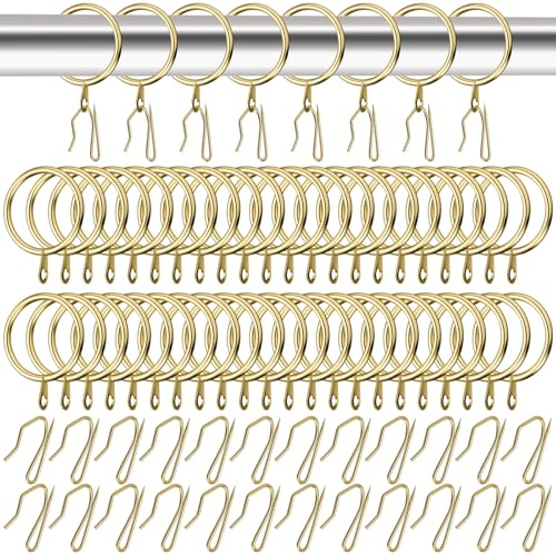Waltool 80Pcs Stainless Steel Drapery Hanging Rings with Eyelets, Curtain Pin-on Hooks Pins for Window Door Shower Bathroom Rings-30 mm-1.18 Internal Diameter (Gold)