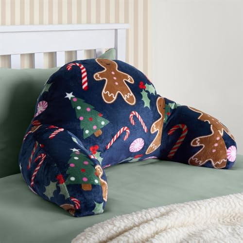 OHS Gingerbread Cuddle Cushion for Kids, Reading Pillow for Kids Soft Cosy Fleece Snuggle Cushion Backrest Pillow with Arms Gaming Cushions for Boys Girls Relaxing Comfy, Navy
