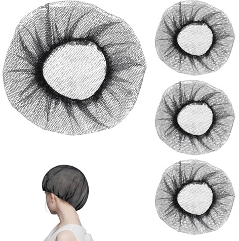 4 Pcs Chef Hat,Hair Nets Catering Kitchen Cooking Hairnets Hats Elastic Chef'S Cap Adjustable Unisex Men Mesh Net Band Reusable Washable,for Women Baker Chefs Cook Food Service Workers Costume(Black)