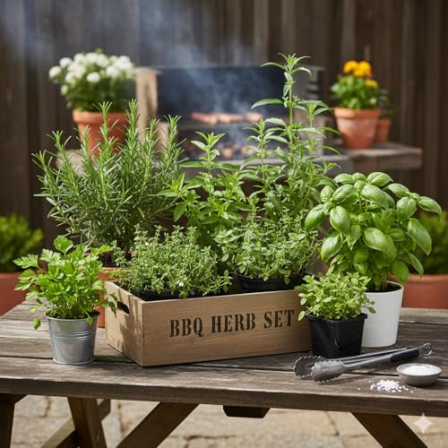 Garten Freude BBQ Kräuter Set, 6 Frische Küchenkräuter, Grill- und Kochkräuter Set für Terrasse und Garten, Basilikum Rosmarin Thymian Petersilie