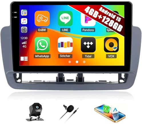 Android 15, 4G+128G GOHHDL Radio Coche para Seat Ibiza 2012-2015 con Inalámbrico Carplay Android Auto, 9 Pulgadas Pantalla Táctil 2DIN con GPS Navi WiFi Bluetooth FM/RDS EQ SWC Cámara&Mic