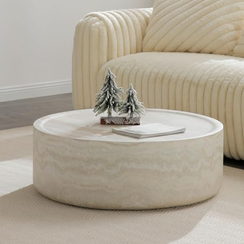 kozamas Table d'appoint en fibre de verre beige – Table basse texturée et peu encombrante pour le salon, moderne, idéale pour les petits espaces (80 x 80 x 30,5 cm)