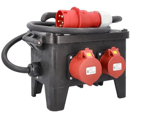 as - Schwabe Mobiler Baustromverteiler CEE 32 A 400 V, 4x T23 IP55 | CEE 16 A und 32 A, 2 m H07RN-F, mit FI/LS, IP44 spritzwassergeschützt