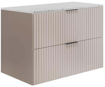 3E 3xE living.com Wandhängender Badezimmerschrank, Kaschmir/weißem Marmor-Optik (MDF), 80 x 57 x 46 cm