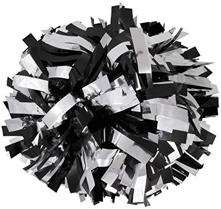 Metallic Cheerleader Cheerleading Pom Poms 15,2 cm 1 Paar 2 Stück (Schwarz/Silber)