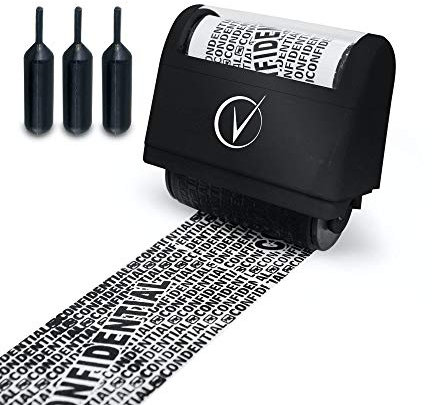 Datenschutz Rollstempel - Identitätsdiebstahlschutz-Rollenstempel - Rollstempel Datenschutz - Camouflage für Vertrauliche ID - 3 Nachfüllungen + Gratis E-Book - Blackout Sicherheit - Klassisch Schwarz
