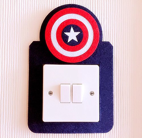 London Golden Swan 3D Superheroes Light Switch Wall Stickers, Batman, Marvel Avengers, Iron Man, Captain of America, Hulk, Thor, Felt! Kids Boys Girls Room Nursery (Captain America)
