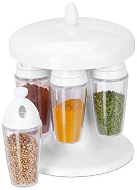 Relaxdays Gewürzkarussell, drehbar, 6 Gewürzstreuer, Magnet-Funktion, aromadichte Aufbewahrung, Gewürze Organizer, weiß
