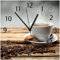 Wallario Design-Wanduhr Heiße Tasse Kaffee mit Kaffeebohnen aus Glas, Motiv-Uhr Größe 30 x 30 cm, Schwarze Zeiger