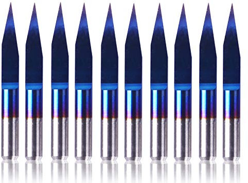 SainSmart Genmitsu 10Pcs Nano Blue Coat Gravierstichel, 20 Grad 0,1 mm Spitze 1/8 Zoll Schaft CNC Fräser Satz, Konisches V-Bit