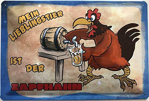 Blechschild 30 x 20 cm Bier Spruch: Mein Lieblingstier ist der Zapfhahn - Deko7