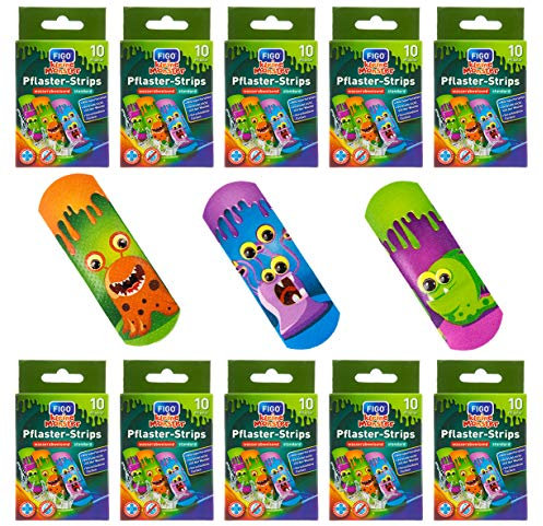 varivendo Notizblock + 100x Figo Pflaster-Strips Kinderpflaster Pflaster (Monster 100 Stück)