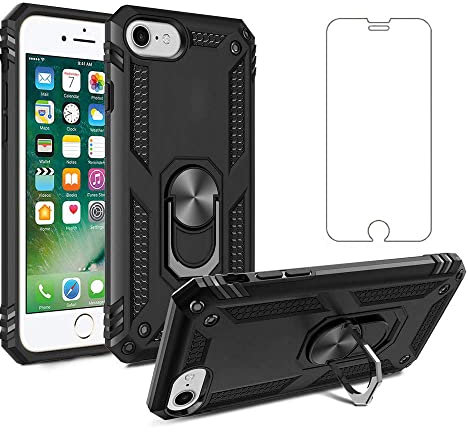 Asuwish Handyhülle für iPhone 7/8/SE 2020 2022 Hülle mit Glas Folie Schutzfolie und Magnetisch Ring Ständer i SE2020 SE2022 2/2nd 3/3rd Generation 7s 8s 6SE SE2 SE3 Slim Schutzhülle Phone Case Schwarz