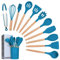 Lychee 12 Piezas Utensilios de Cocina de Silicona, Utensilios de Cocina de Silicona Resistentes al Calor y Antiadherentes con Mango de Madera para Utensilios (Azul Oscuro)