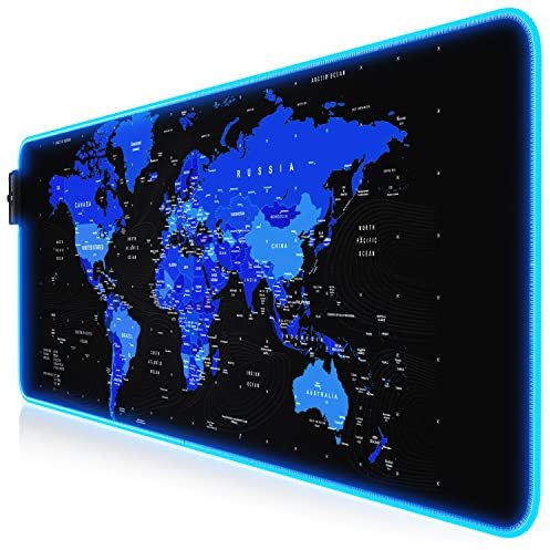 TITANWOLF - RGB Tappetino per Mouse da Gioco XXL -800x300mm - LED Colori e Effetti di Luce - Precisione e velocità - Lavabile - per Computer PC e Laptop - Global blue