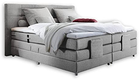 Stella Trading MANOLO 2 Boxspringbett 180x200 elektrisch verstellbar, Silber - Doppelbett mit Federkern Matratze & Komfortschaum Topper - 202 x 112 x 209 cm (B/H/T)