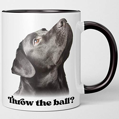 WATERMELON HEADS Funny Black Labrador Coffee Mug - Throw The Ball? 11oz Fun Tea Cup Gift, Lab Retriever For Dog Mom, Dog Lovers