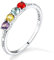 Custom4U Personlisierter Damen Ring mit 4 Namen Gravur 925 Silber Zirkonia Geburtsstein Frauen Ring 1mm breit dünner Freundschaftsringe für Freuen,Freundin,Mutter,Schwester Ringgröße 49.3(15.75)