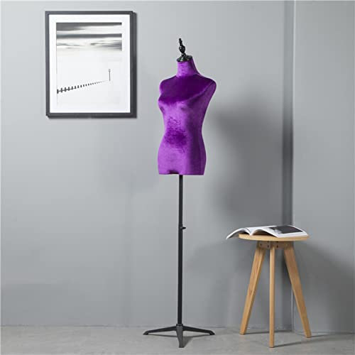 MDCG Weiblich Schneiderpuppe Torso Schneiderpuppe Schaufensterpuppe Halber Körper/Ganzkörper Verstellbare Höhe Dreiecksbasis Viele Farben Samtstoff ( Farbe : Violett , Größe : High75cm )